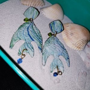 Seafoam Marble Dipped Metal Fish Earrings